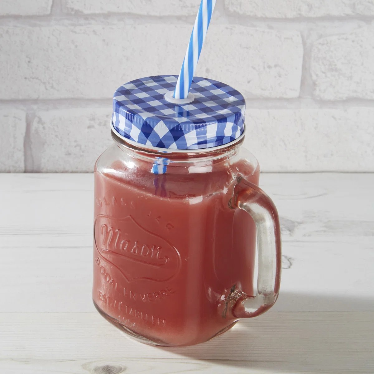 Mason Juice Jar Mug with Straw and Lid with Handle with Straw Drinking Glass
