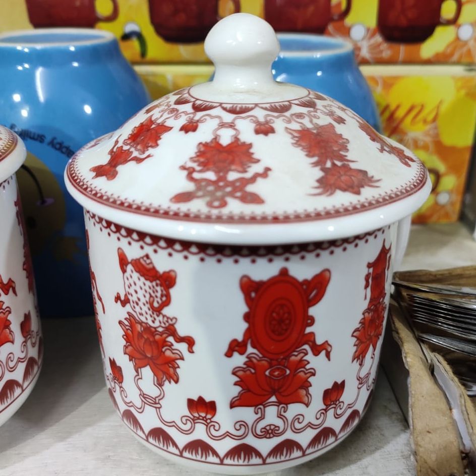 Ceramic Mug with Lid 6 Pcs Set - White