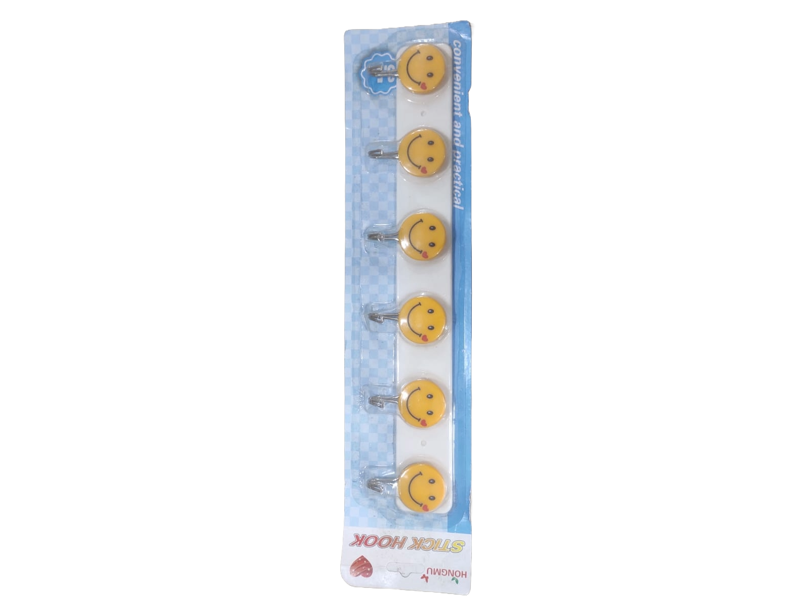 6 Piece Smiley Wall Hanging Sticky Plastic and Stainless Hooks