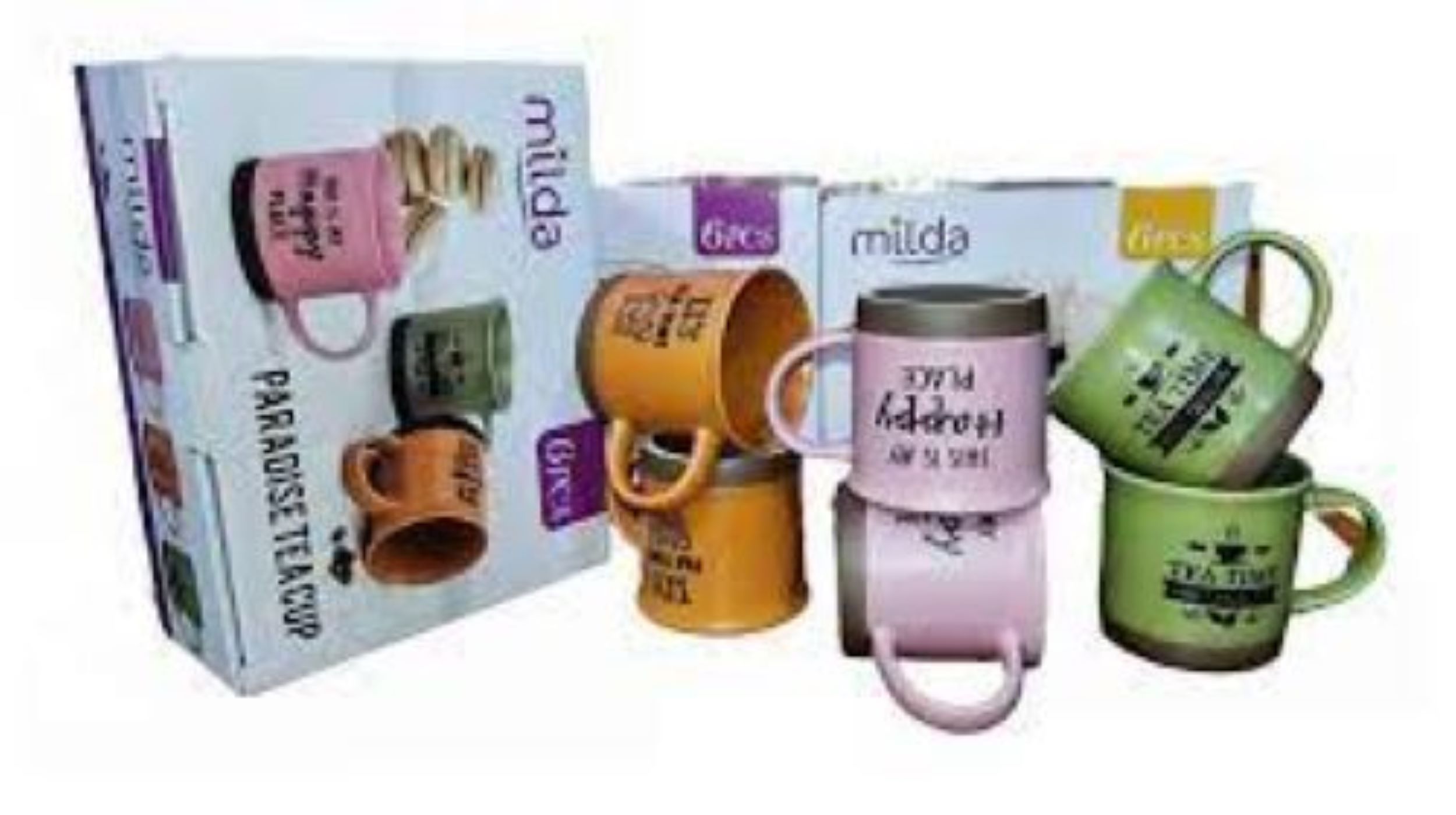 Milda Ceramic Multicolor Tea Cup (Set of 6)