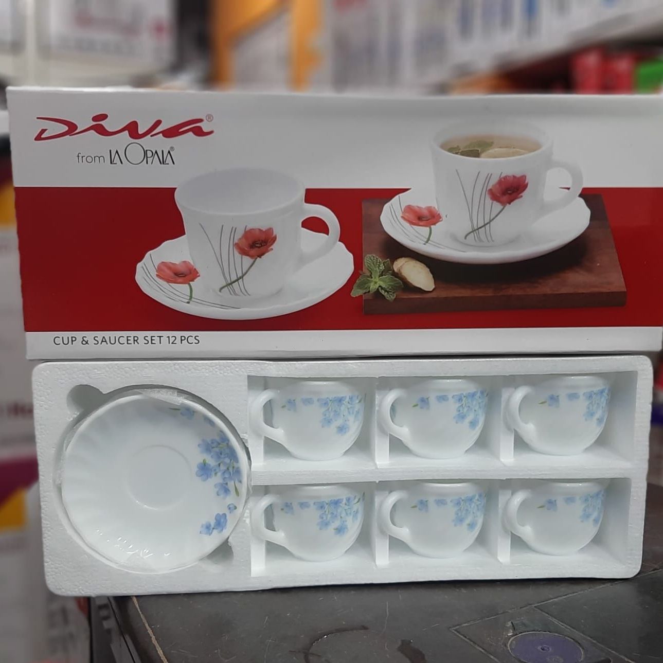 Diva Creative Ceramic White and Blue Color Coffee Cup Set, Coffee Mug And Saucer 