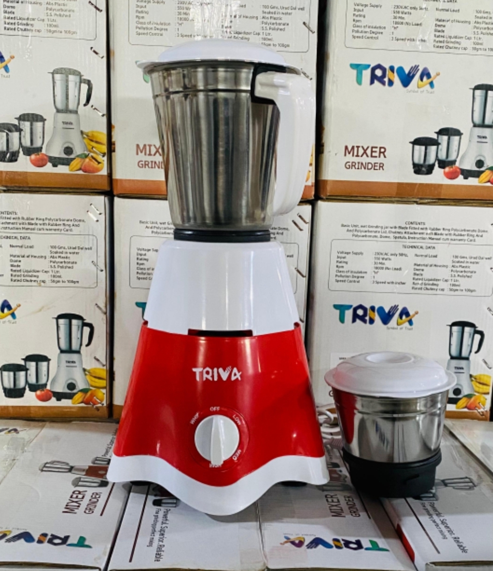 Triva Mixer Grinder 550W Copper Motor with 2 Jars - Multicolor
