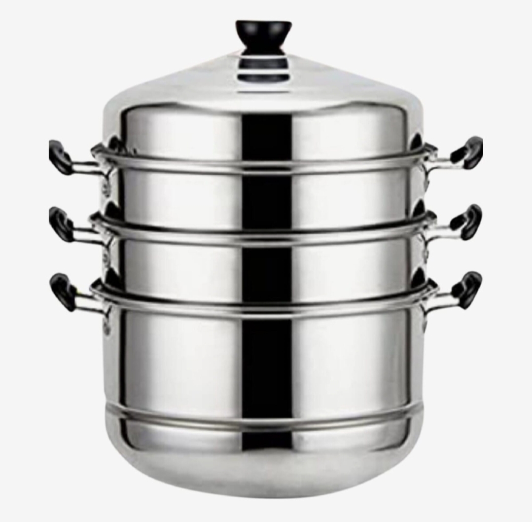 Steel 3 Tier Momo Steamer with Glass Lid Induction Base 24cm - White