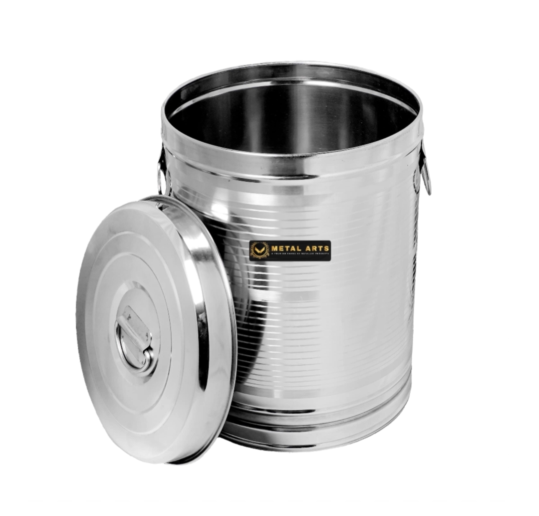 Heavy Steel Rice Storage Drum with Lid - 20kg Silver