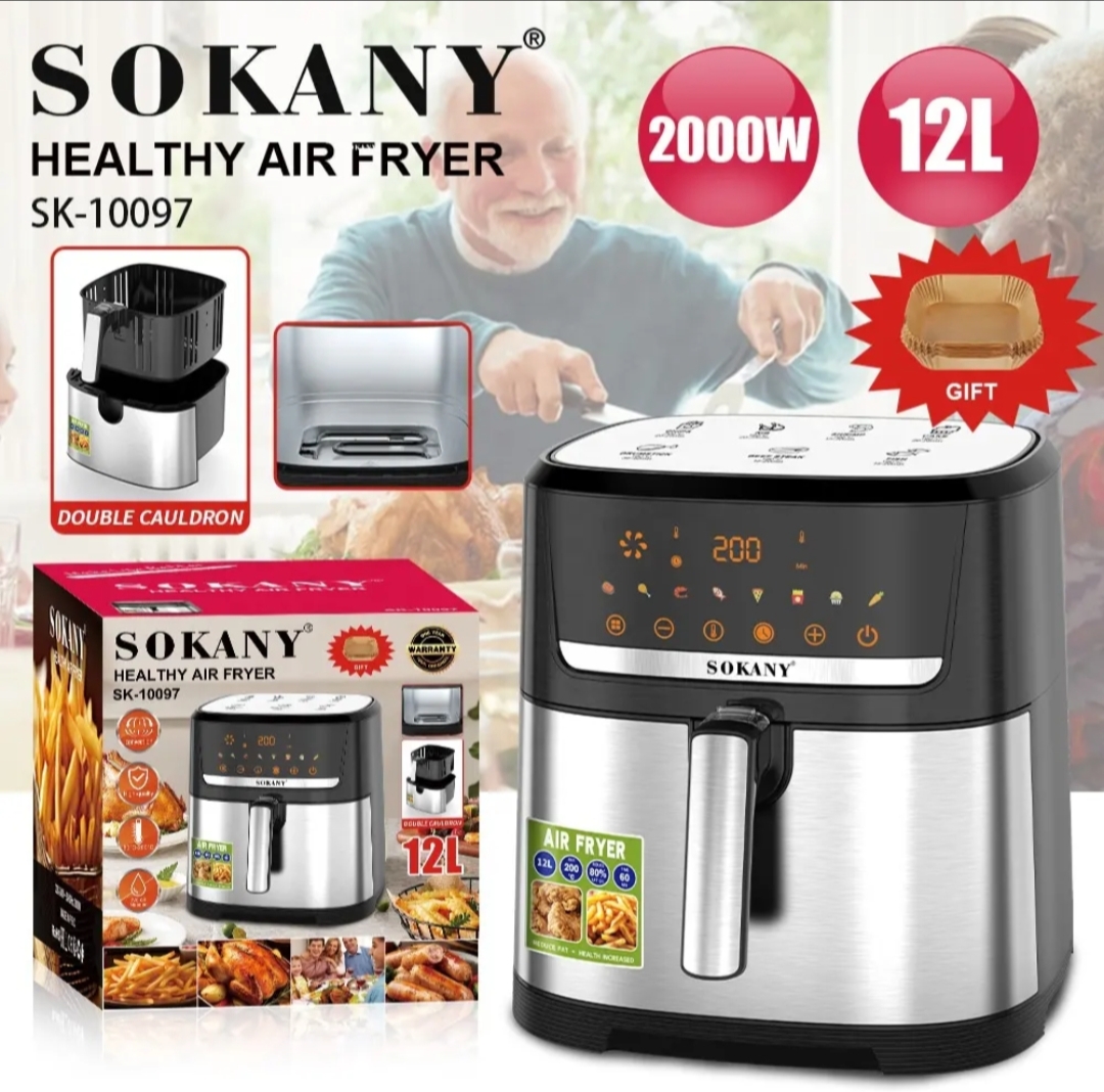 Sokany Air Fryer  Double Rod 10097 - 12 Ltr Silver