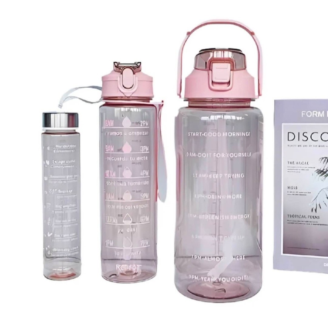 Transparent Water Bottle Set 3 Pieces 3 In 1 - Multicolor