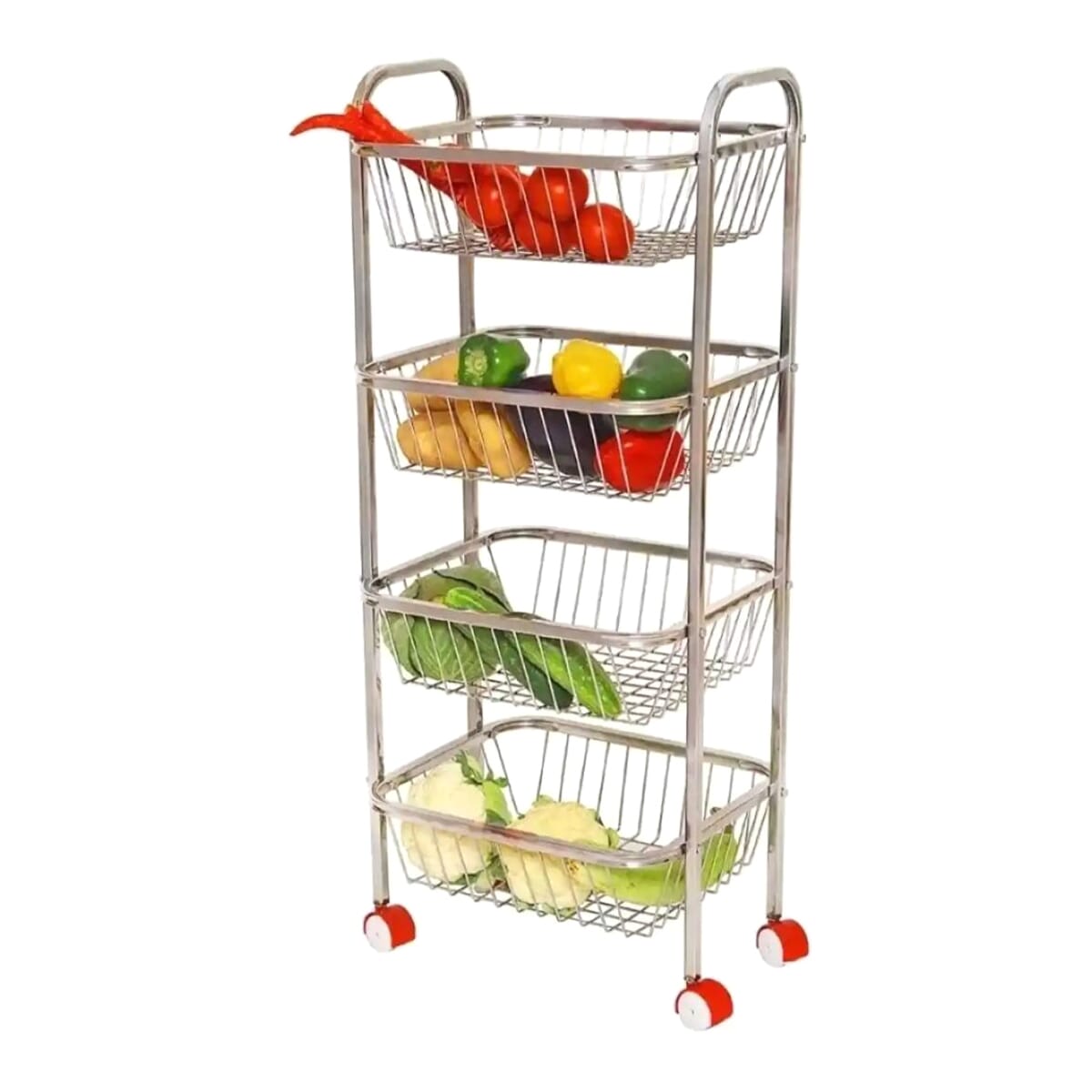  Vegetable Fruit Kitchen Trolley Rack 4 Tier - Silver