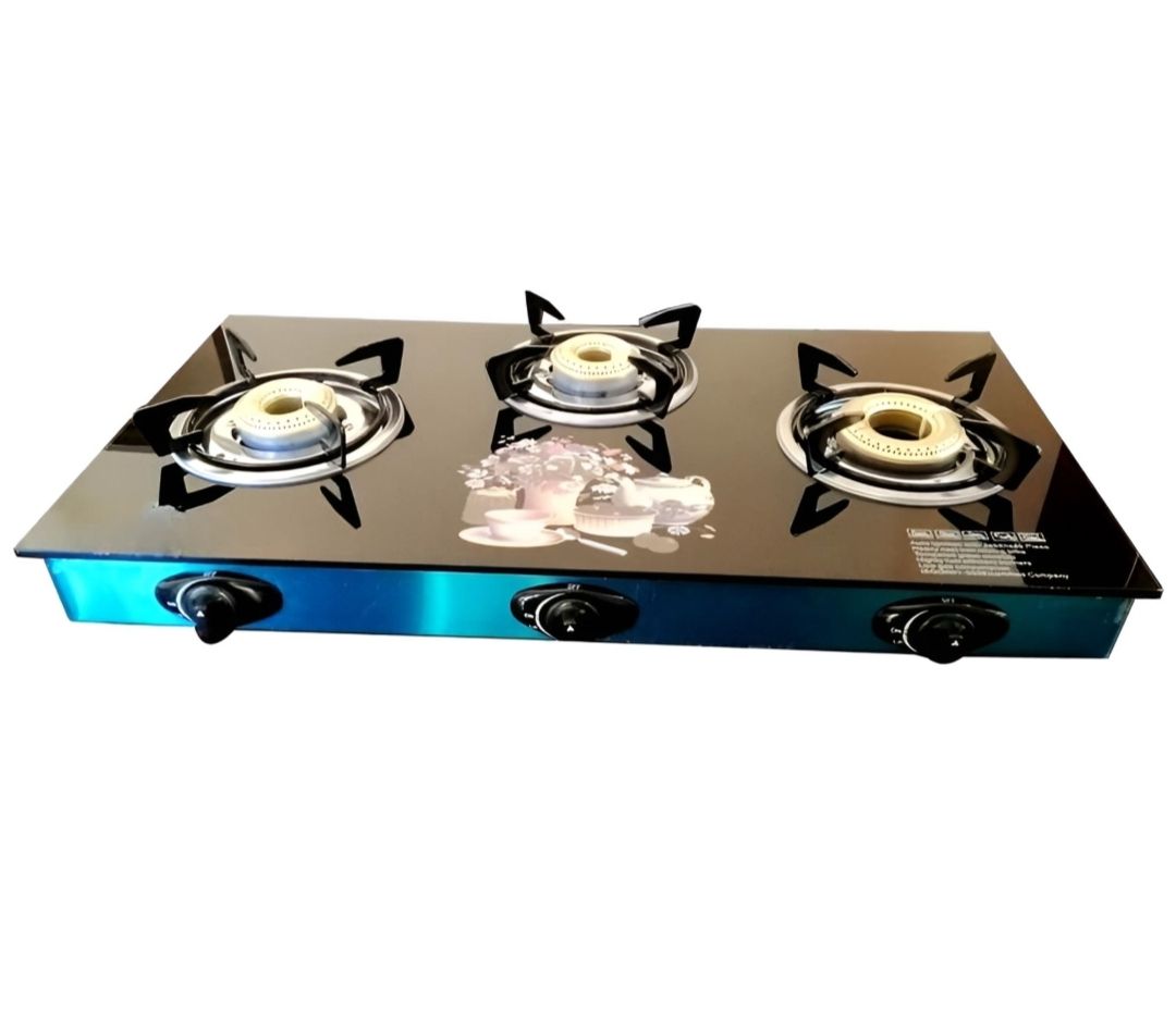 Toughened Glass Top 3 Burner Gas Stove Auto Ignition