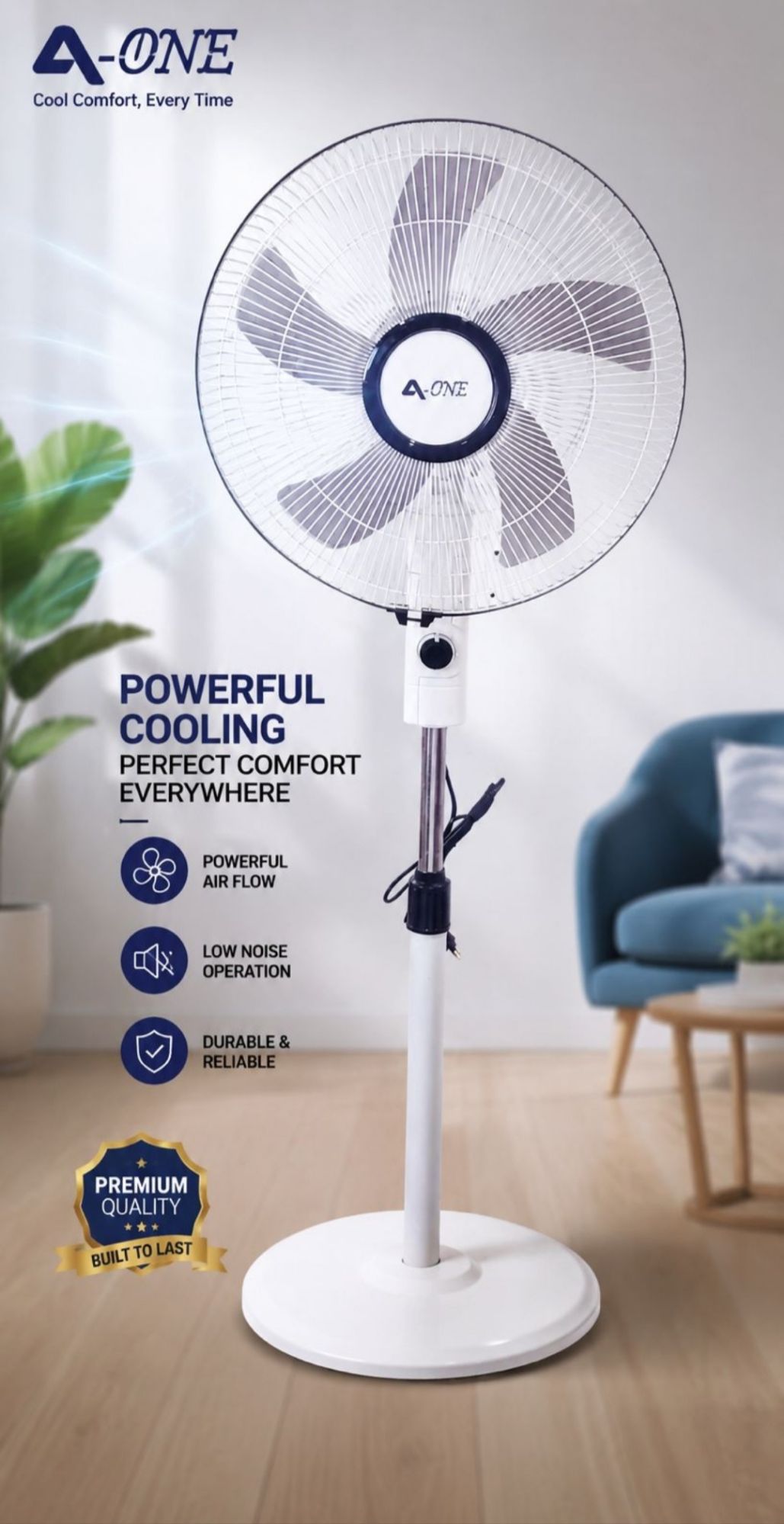 AOne Dish Stand Fan With Heavy Base - Black