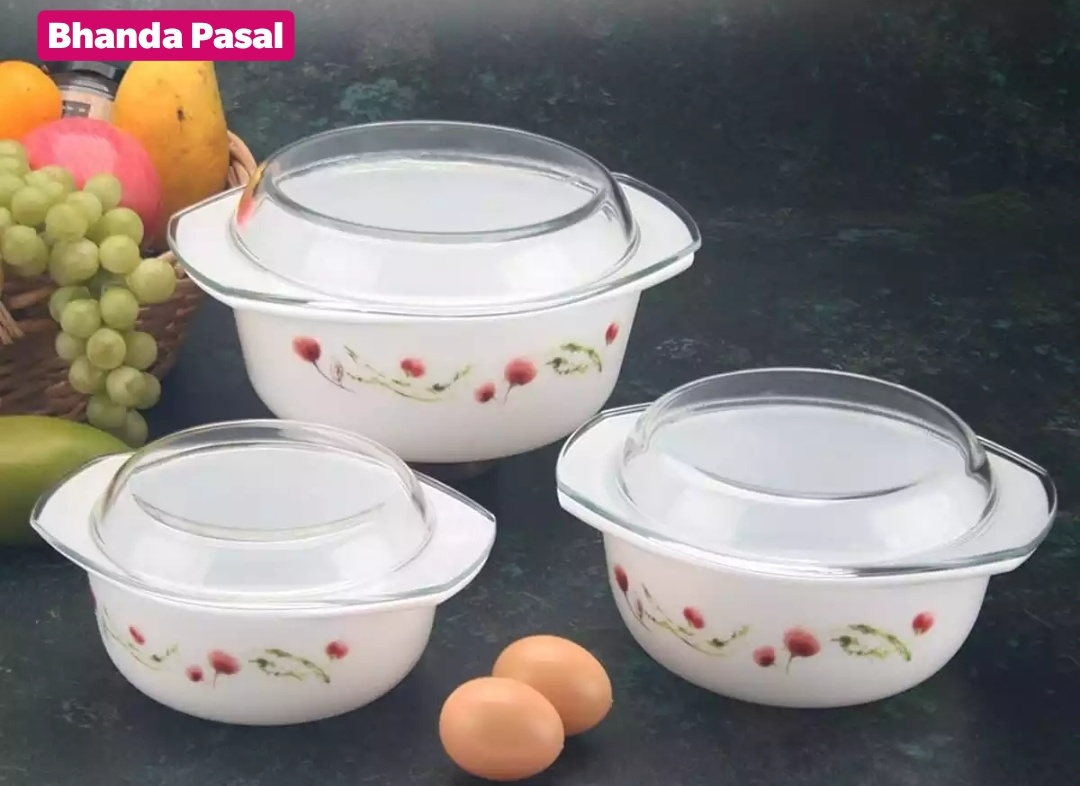 Microwave Safe Opel Bowl Set With Glass Lid - White