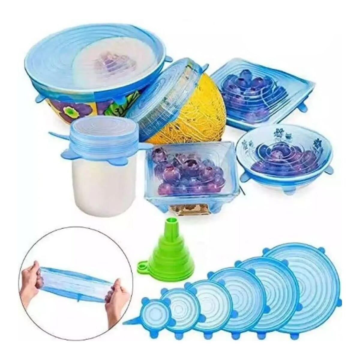 Silicone Stretchable Lid Cover Set 6 Pieces - Blue