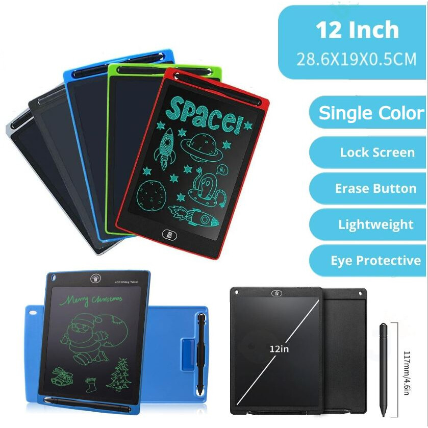 12 Inch LCD Writing Tablet With Digital Pen For Kids & School Use - Multicolor