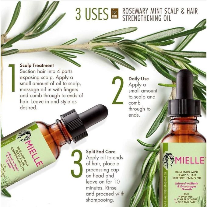 Mielle Organics Rosemary Hair Oil for Hair Growth Mint Scalp & Hair Strengthening Oil for All Hair 59ml - Black