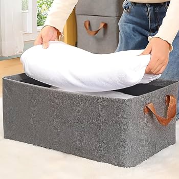 2Pcs Foldable Fabric Clothes Organizer Storage Box for Bedroom & Shelf - Grey