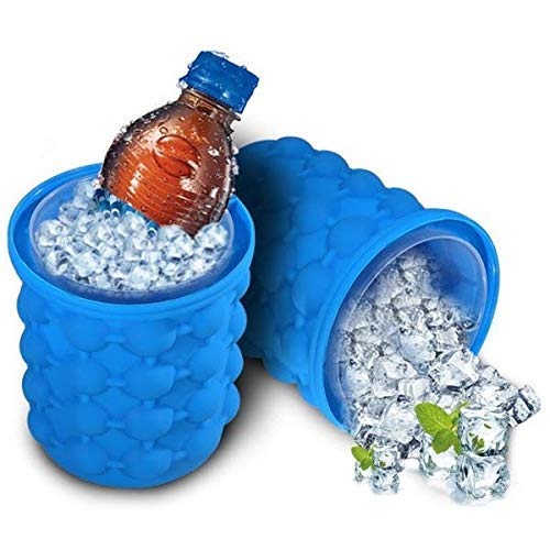 2 In 1 Silicone Ice Cube Maker & Portable Ice Bucket For Drinks - Blue