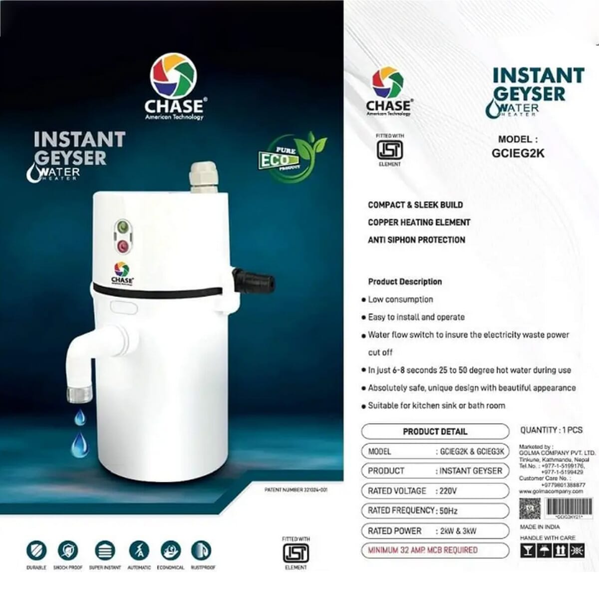Portable Bio Instant Electric Geyser - Multicolor