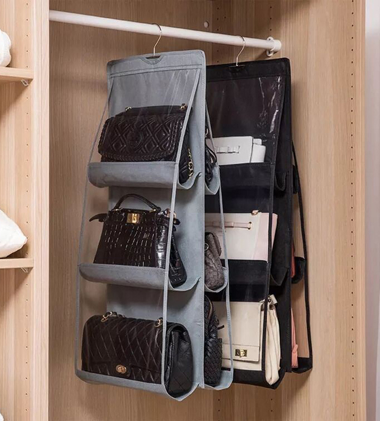 Clear Purse Bag Storage Holder Wardrobe Closet Space Saving 6 Pockets Pouch Hanging Hand Bags Organizer - Multicolor