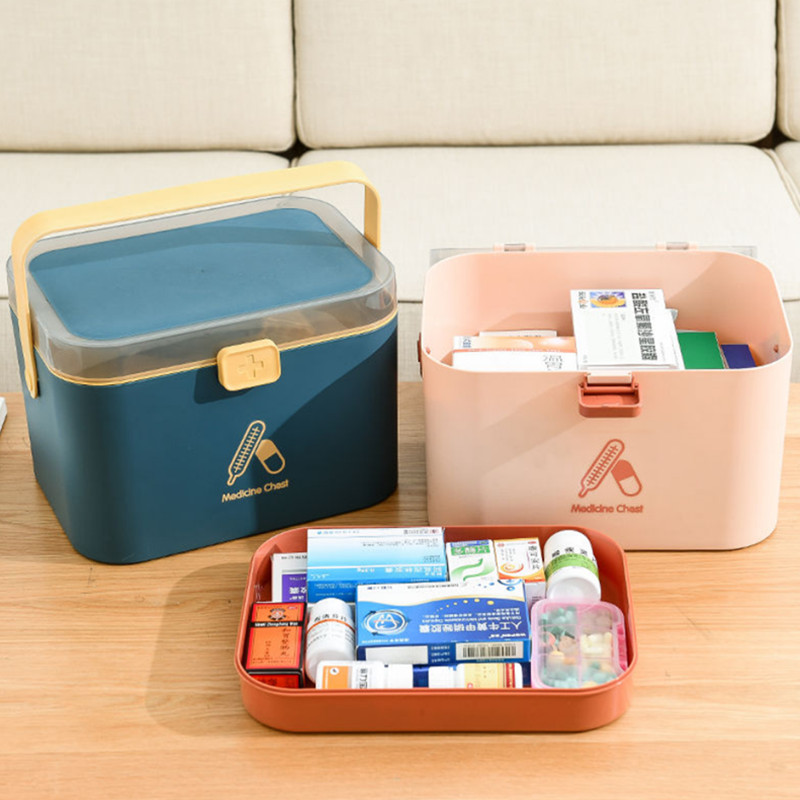 Double-Layer First Aid Medicine Storage Organizer Box - Multicolor