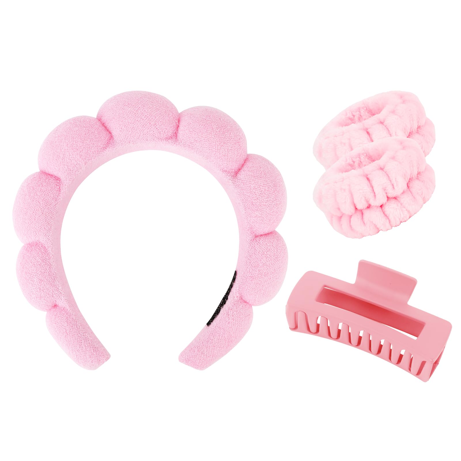 Spa Headband Wristband Set with Hair Clips Skincare Headbands for Washing Face Skin Care Puffy Makeup - Multicolor
