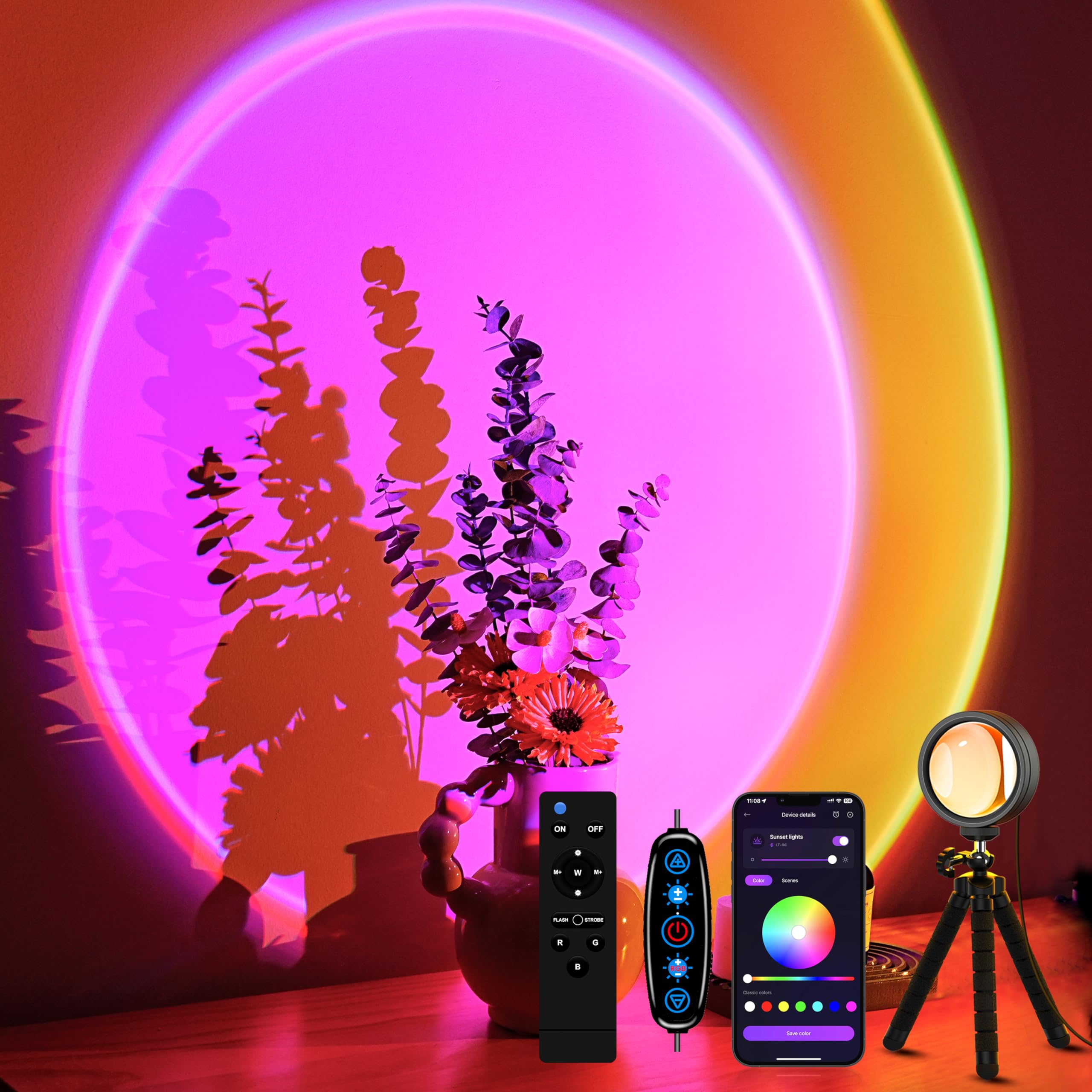 16 Colors Changing Remote Control RGB Sunset Lamp Projector With Remote - Multicolor