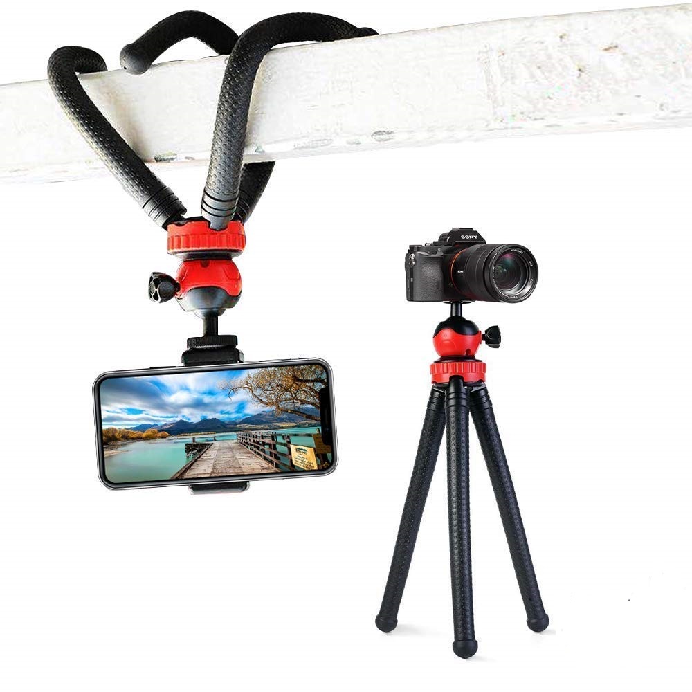 Flexible 12 Inch Gorilla Grip Tripod Stand With Mobile Holder - Black