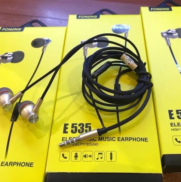 Foneng E535 Metal Stereo Wired Earphone With Mic - Black