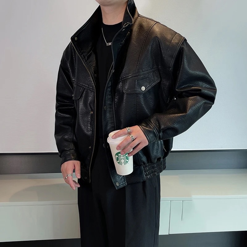 Vintage Oversized Motorcycle Leather Jacket For Men