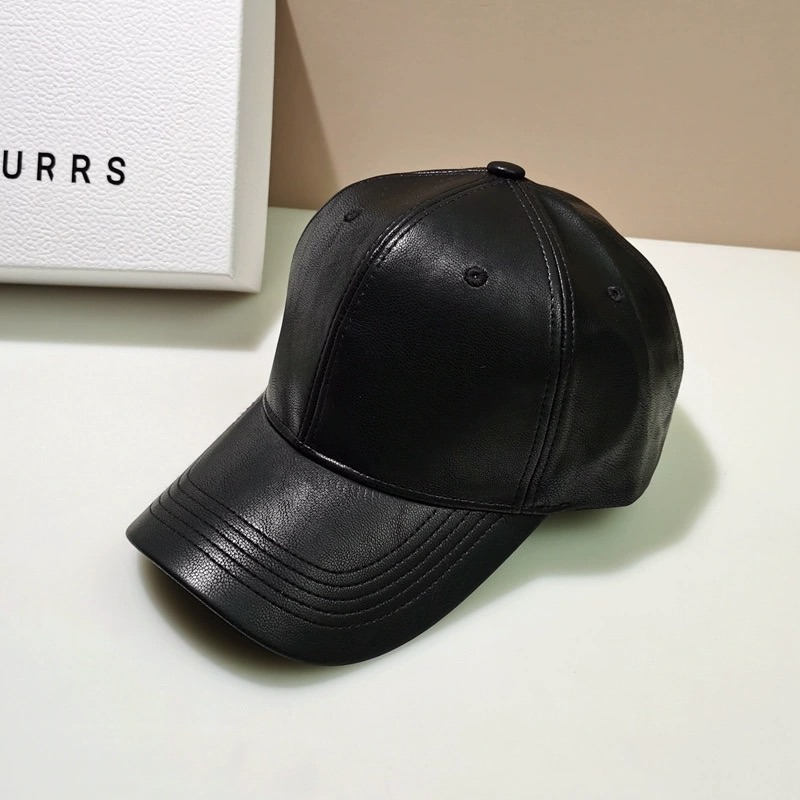 Adjustable Leather Basketball Cap For Men - Black - One size