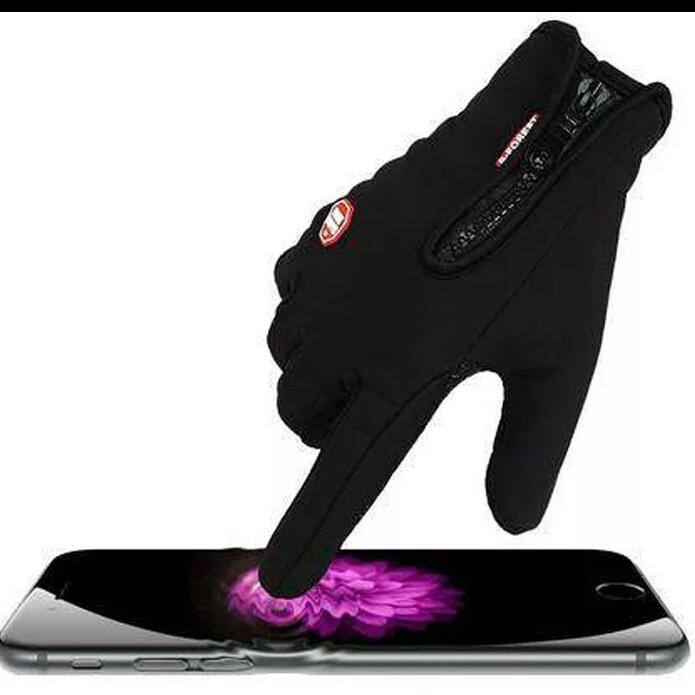 Black Windproof Biker Gloves For Men