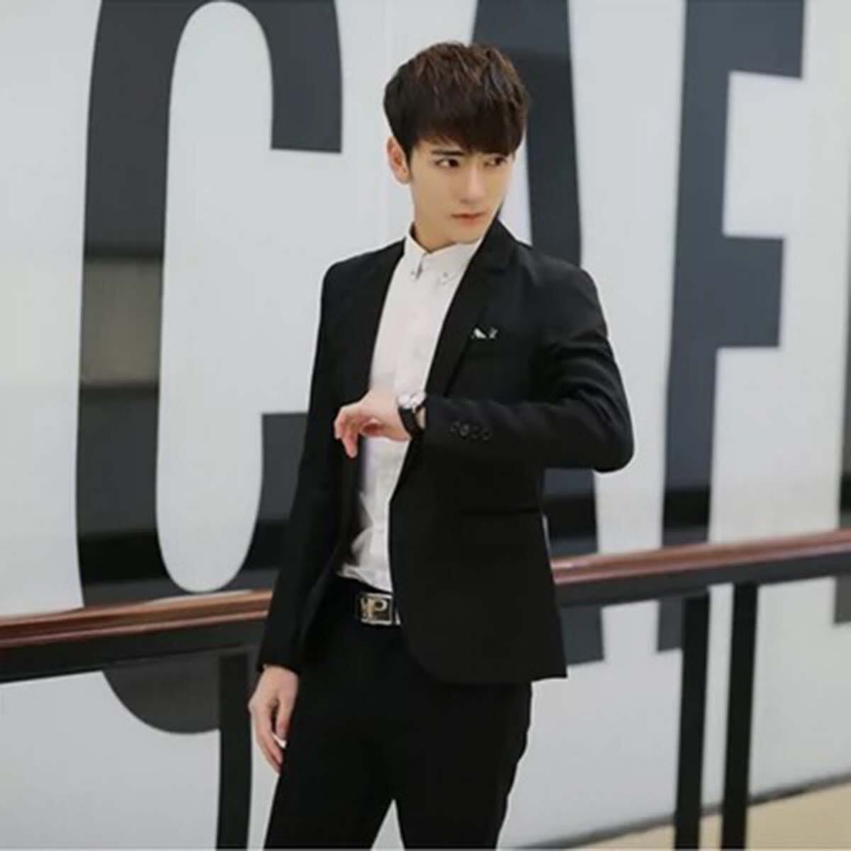 Black Single-Button Coat For Men