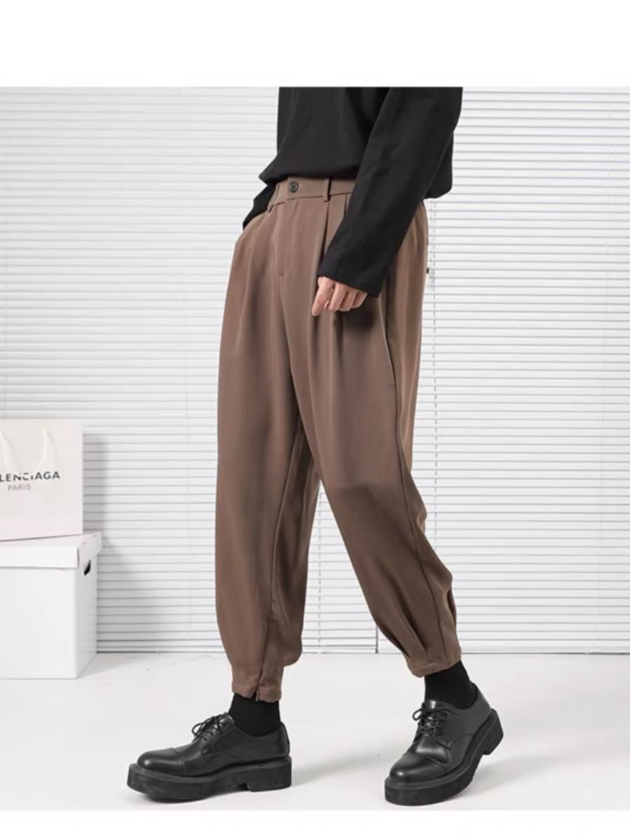 Korean Elastic Waist Ice Silk Suit Pants For Men
