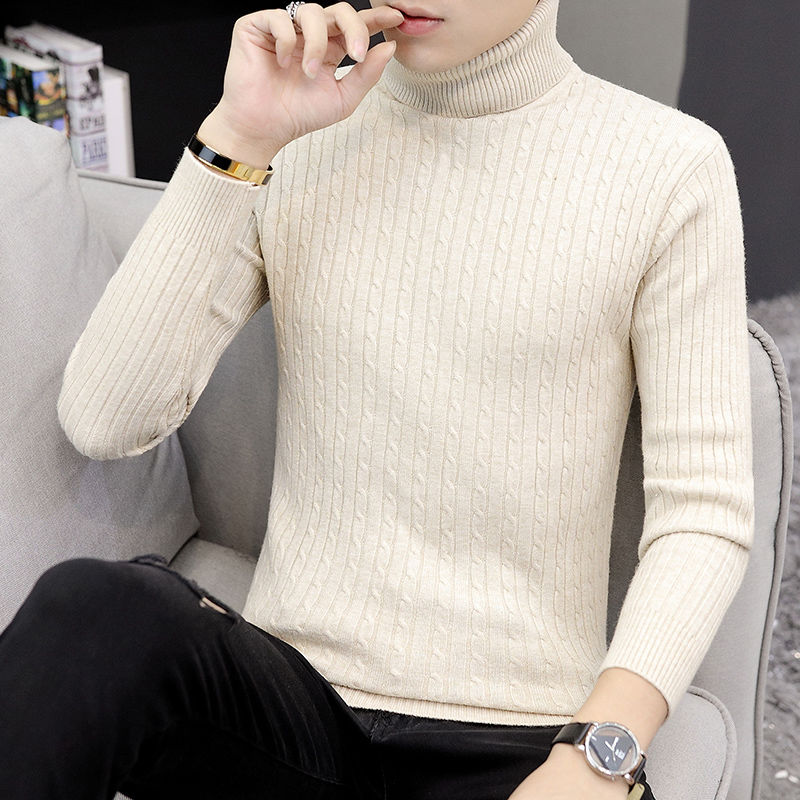 Cream Turtleneck Sweater For Men