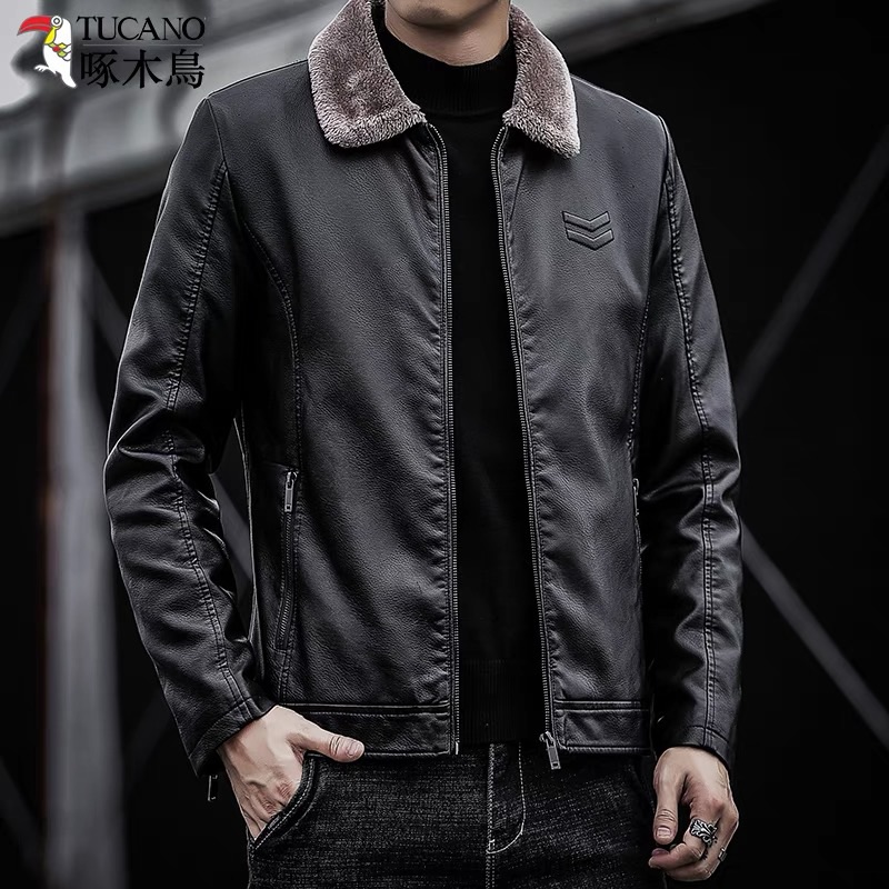 Faux Leather Slim Fit Biker Jacket For Men