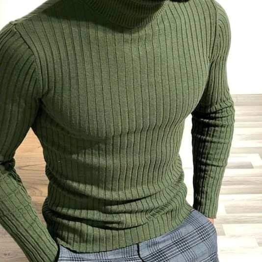 Dark Green Turtleneck Sweater For Men