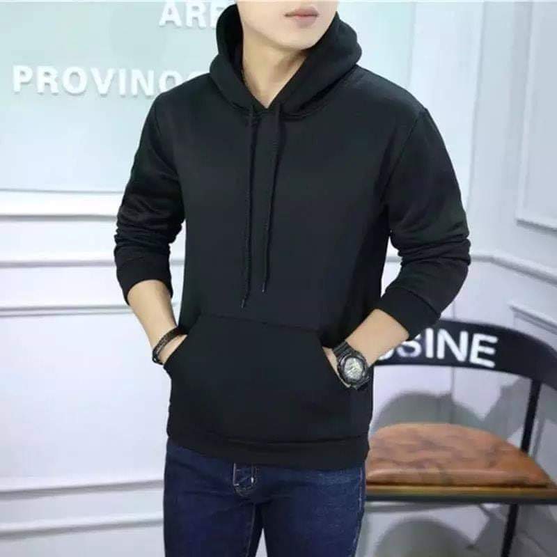 Plain Black Winter Hoodie For Men