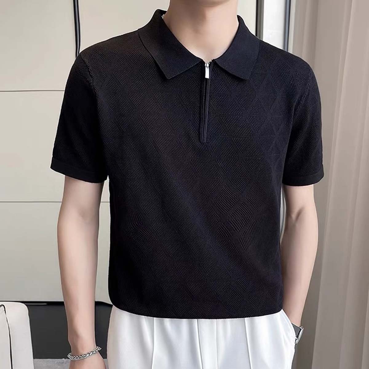 Casual Zipper Lapel T-Shirt For Men