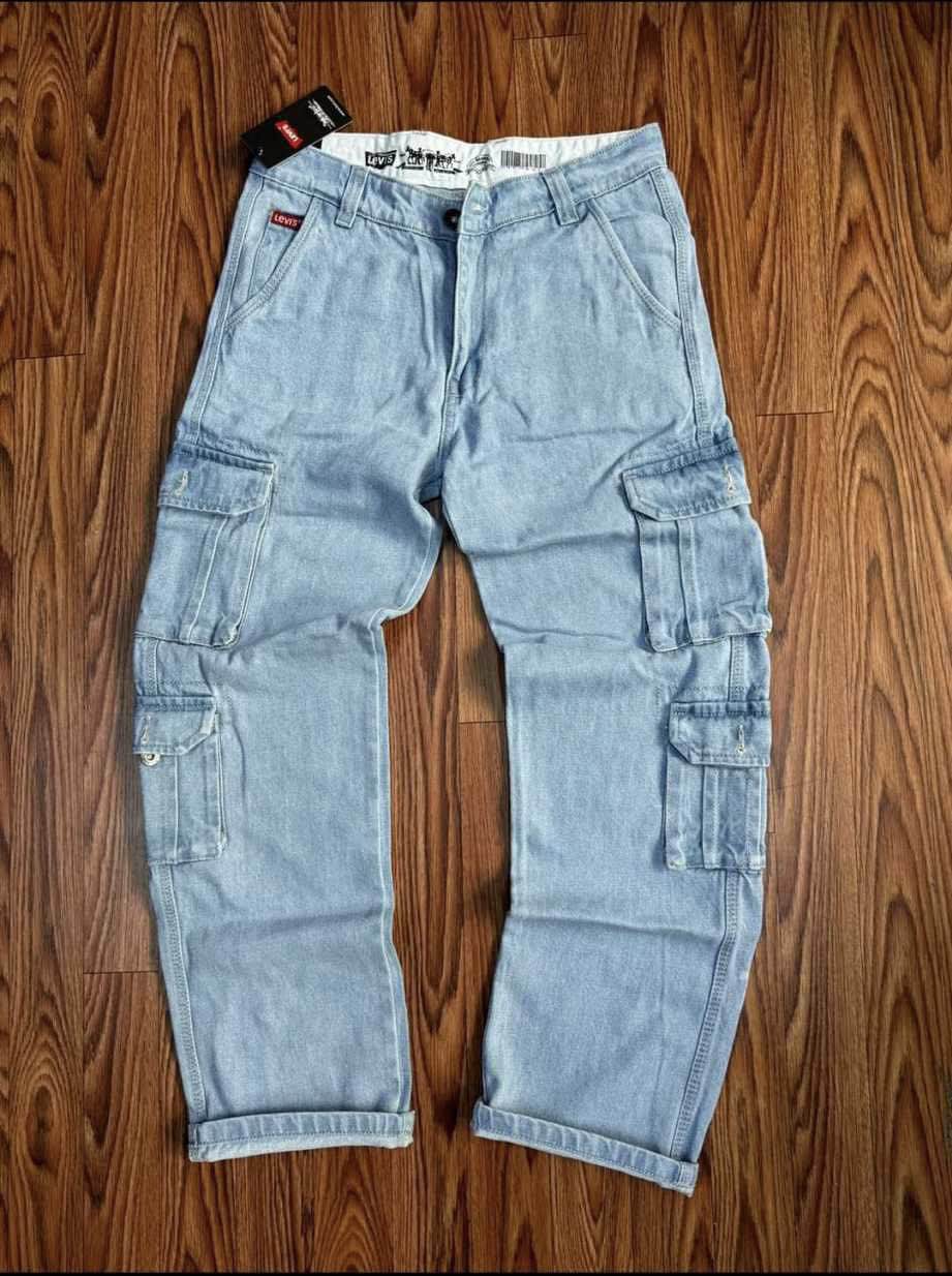 Denim Cotton Multi-Pocket Cargo Sweatpants For Men