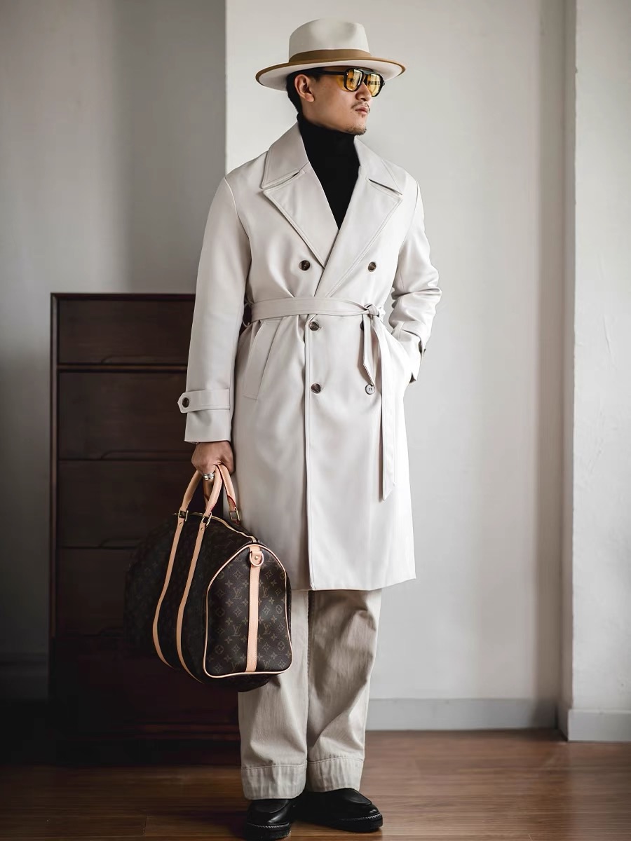 British Double-Breasted Long Trench Coat For Men