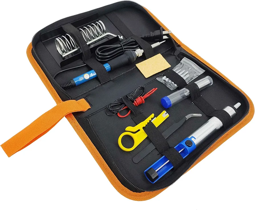 Soldering Iron Kit, 60W Adjustable Temperature, 5 Soldering Heads, Desoldering Pump, Iron Bracket, Tweezers