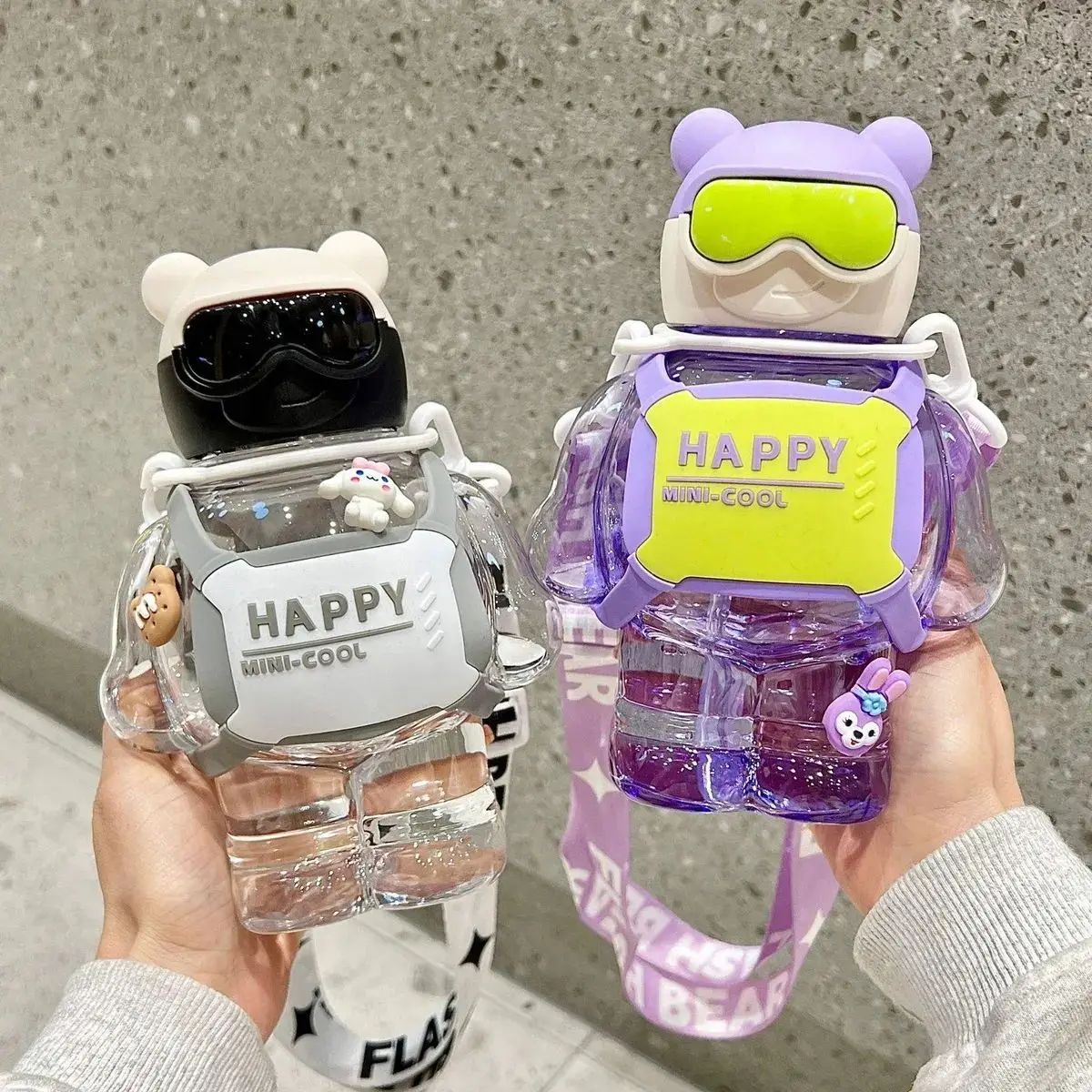 800ml Happy Bear Water Bottle - Black