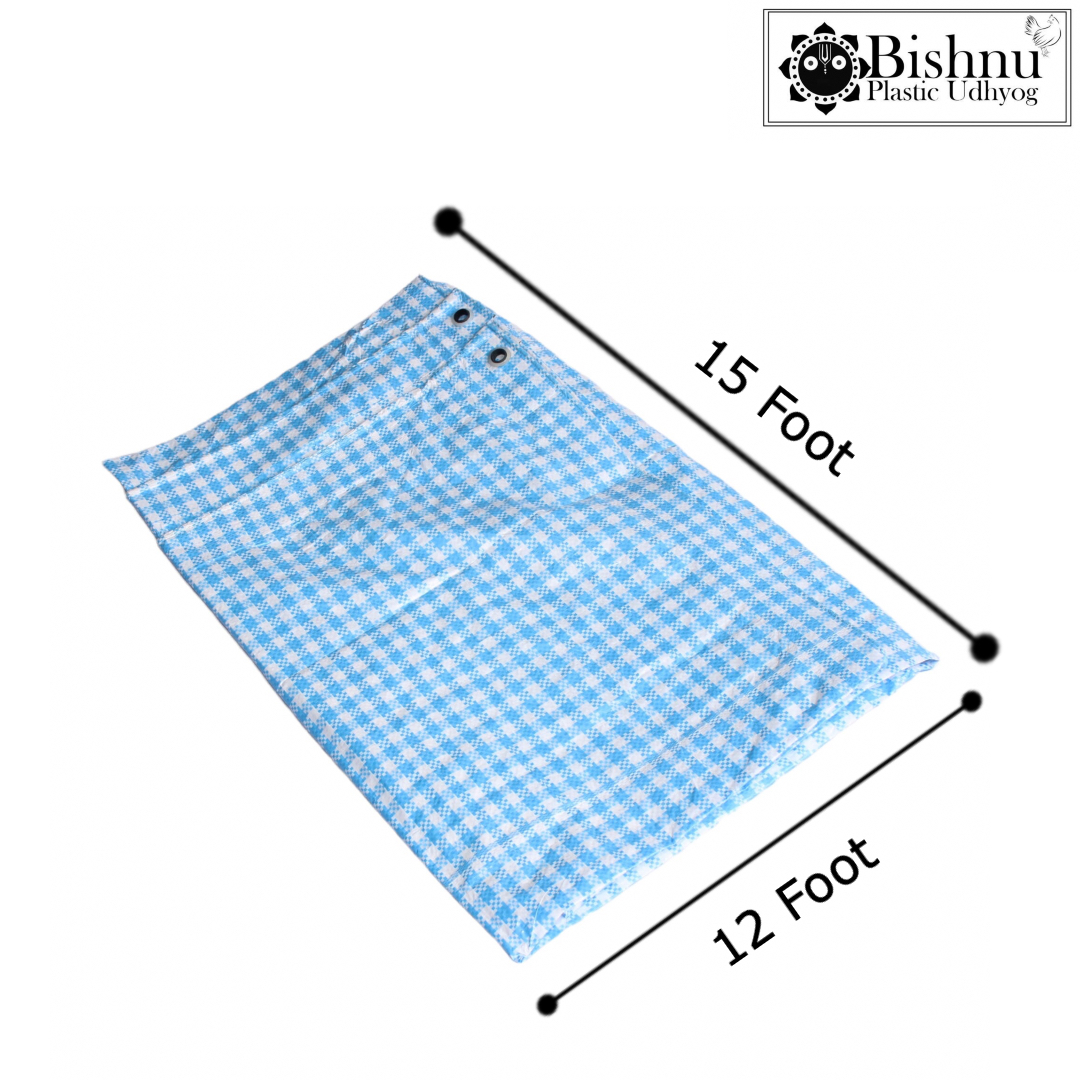 Bishnu 12x15ft Blue-White Check Tarpaulin 90 GSM