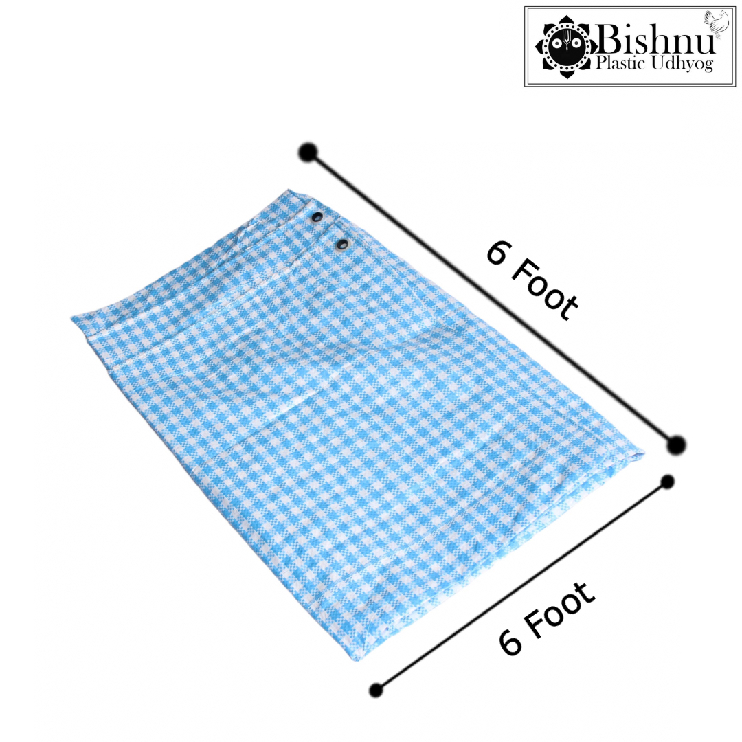 Bishnu 6x6ft Blue-White Check Tarpaulin 90 GSM