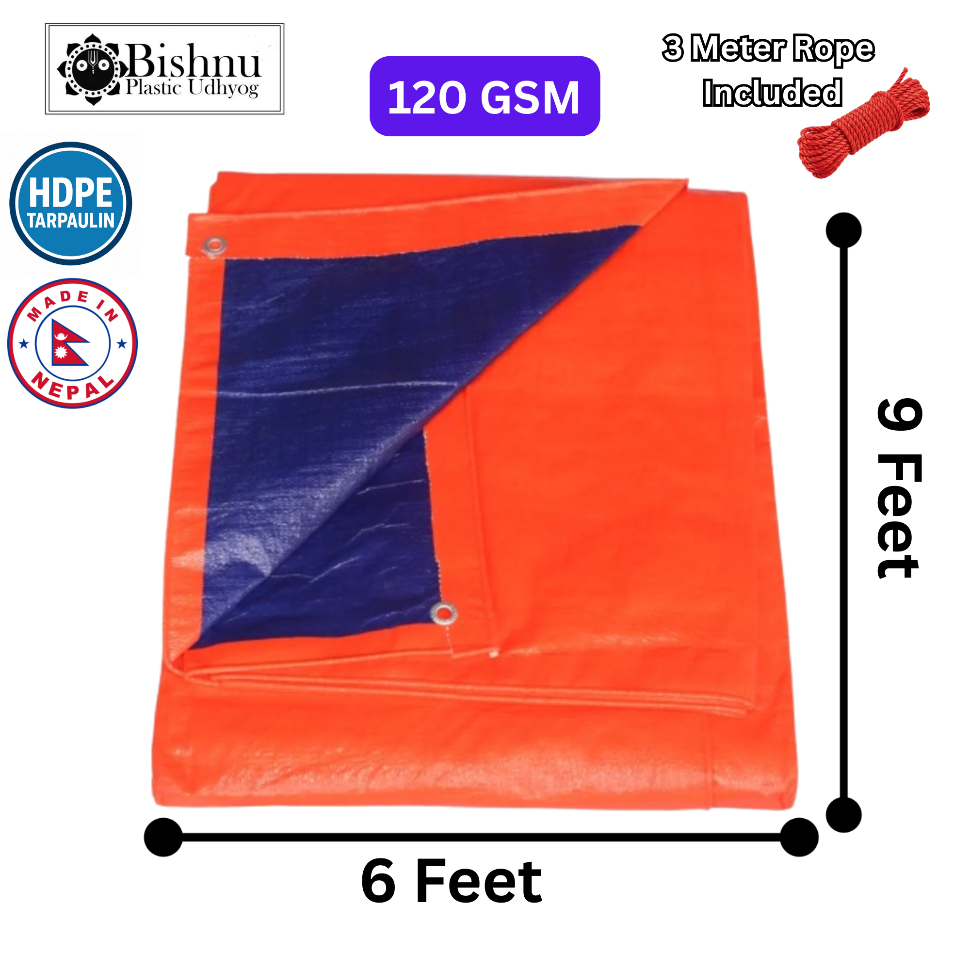 Bishnu 6x9ft Orange-Blue Tarpaulin 120 GSM