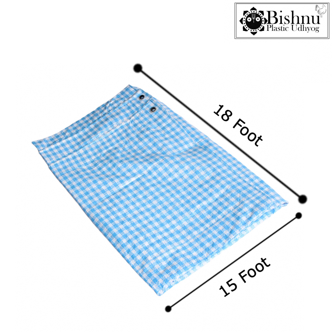 Bishnu 15x18ft Blue-White Check Tarpaulin 90 GSM