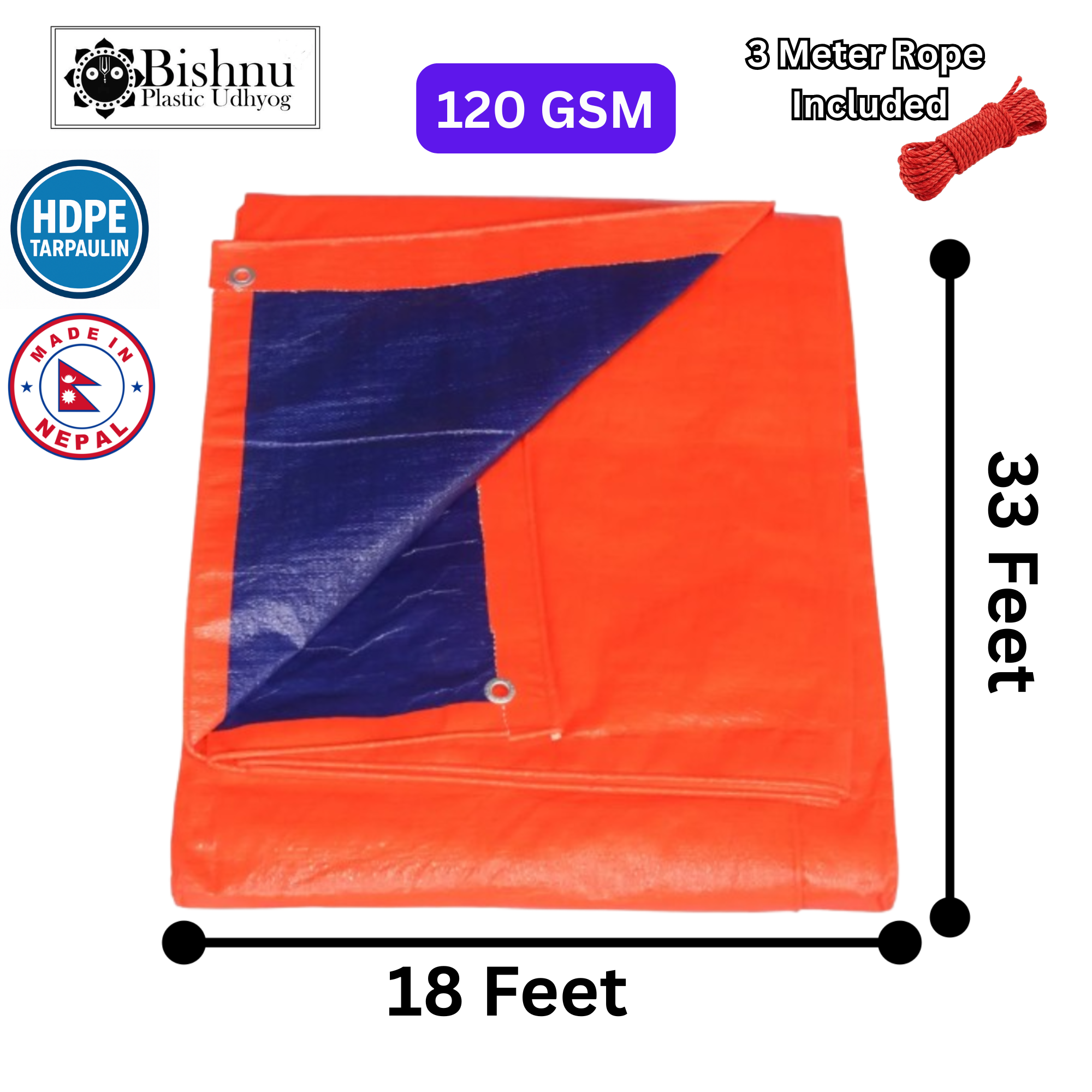 Bishnu 18x33ft Orange-Blue Tarpaulin 120 GS