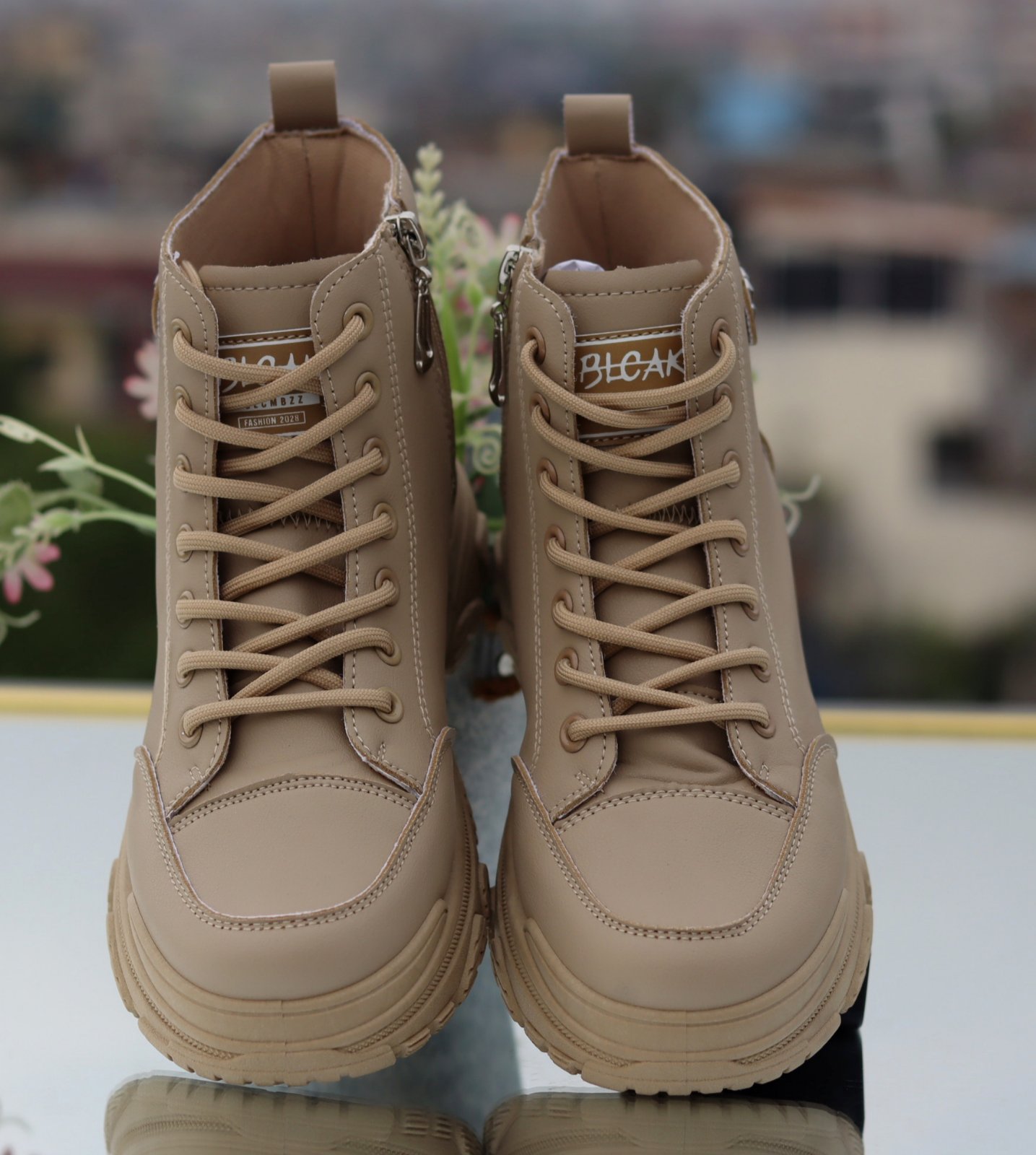 Khaki Color Korean LuxeStride Elevated Boots For Women