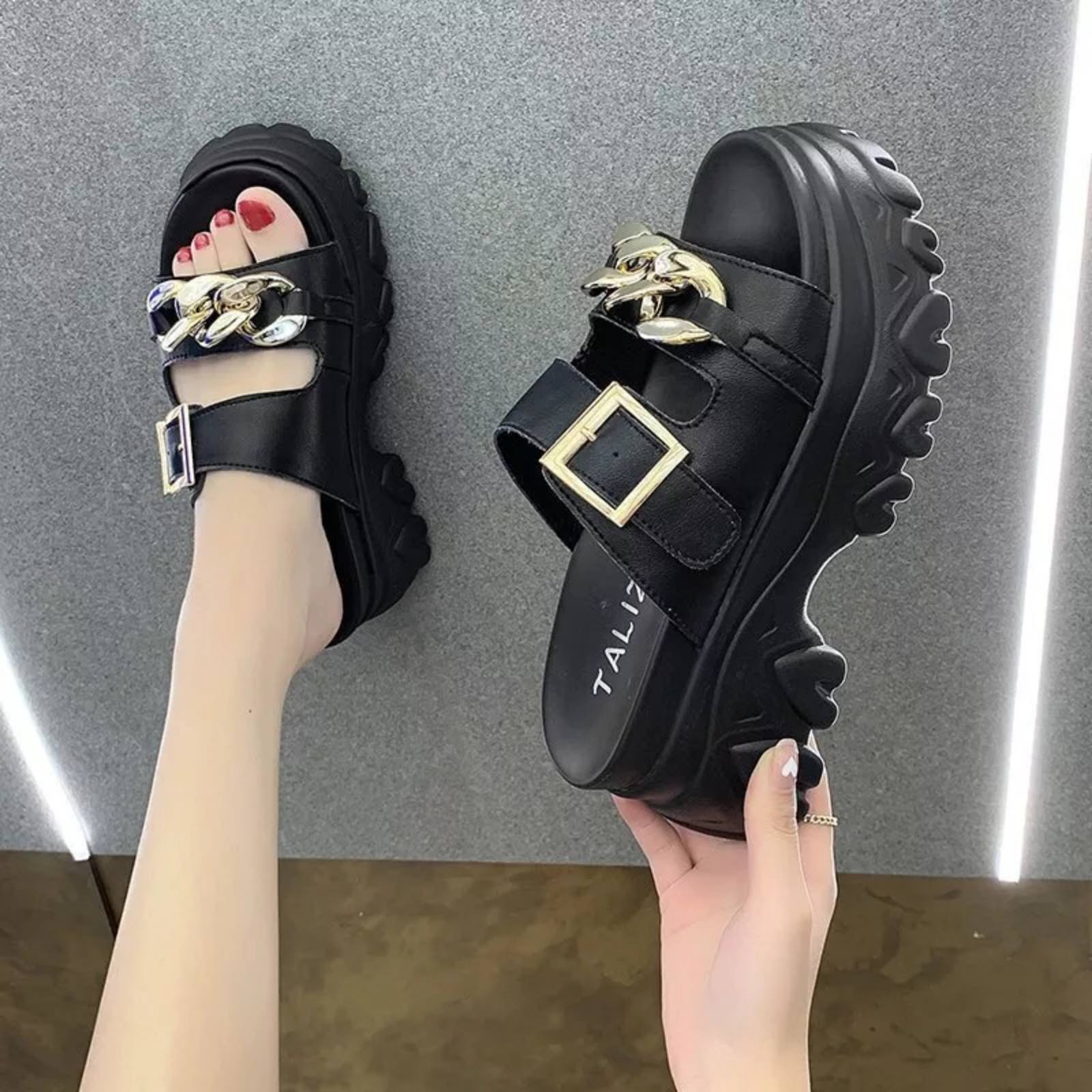 Plaid Chain High Heel Sandals  For Women