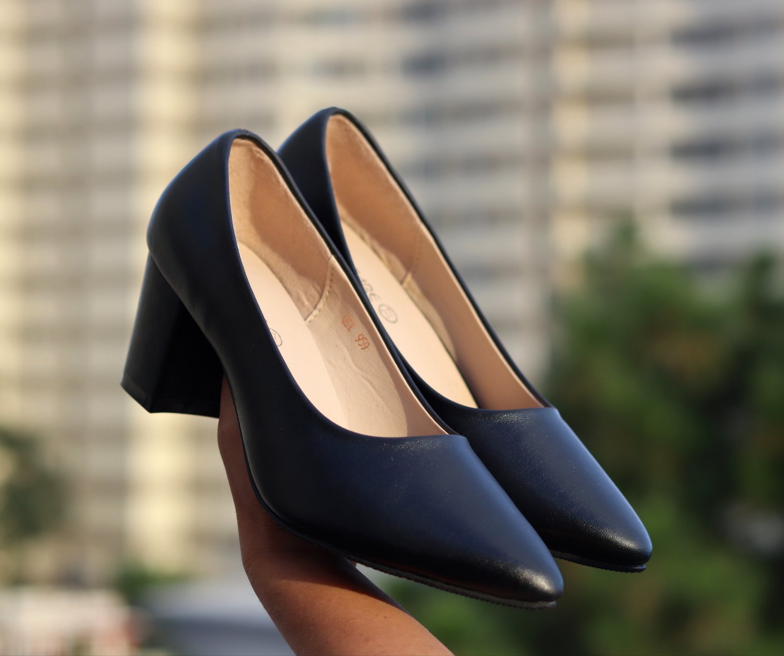 Square Toe Leather Pumps For Women's 