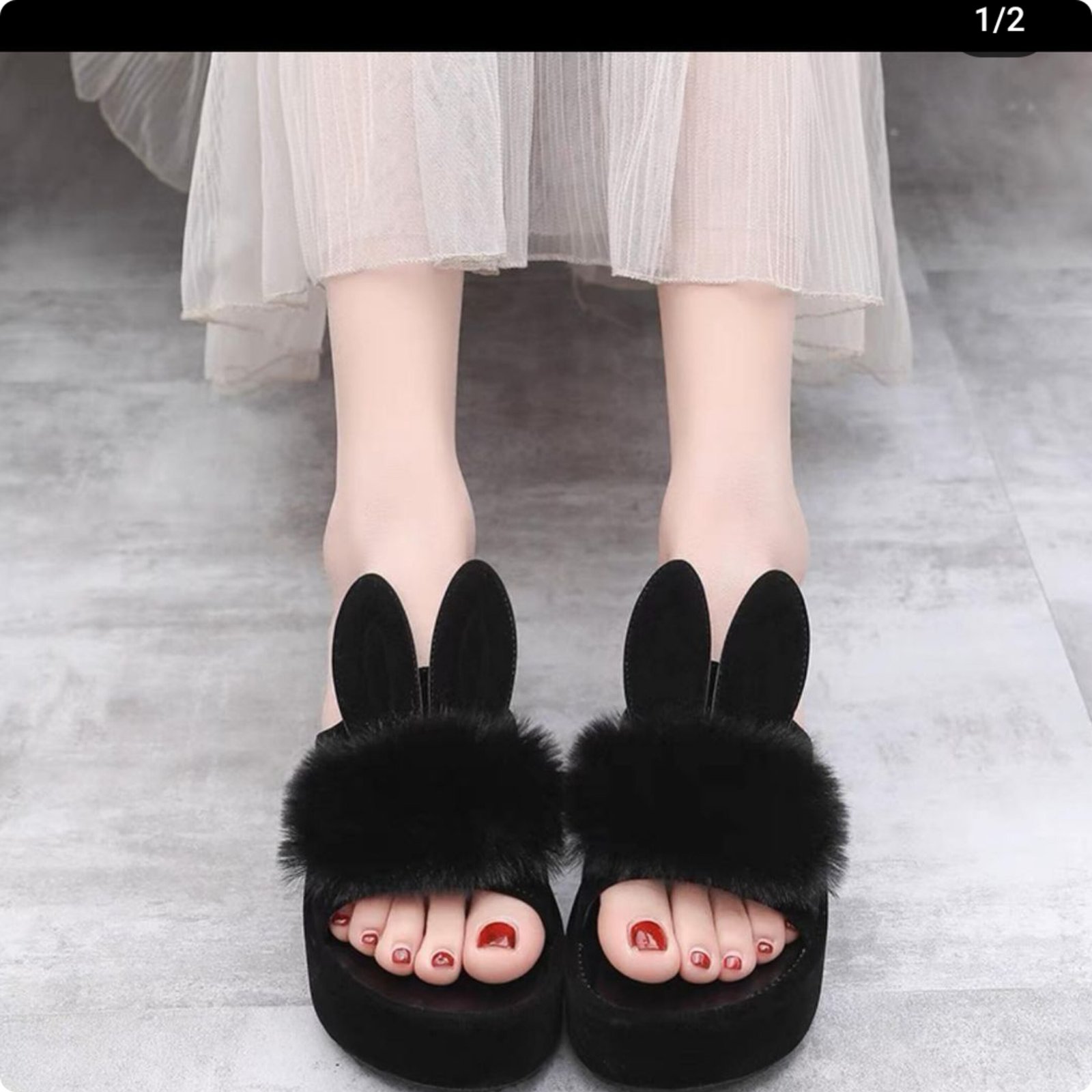 Rabbit Fur Platform Slippers – Cute Thick-Soled Outdoor Sandals For Women