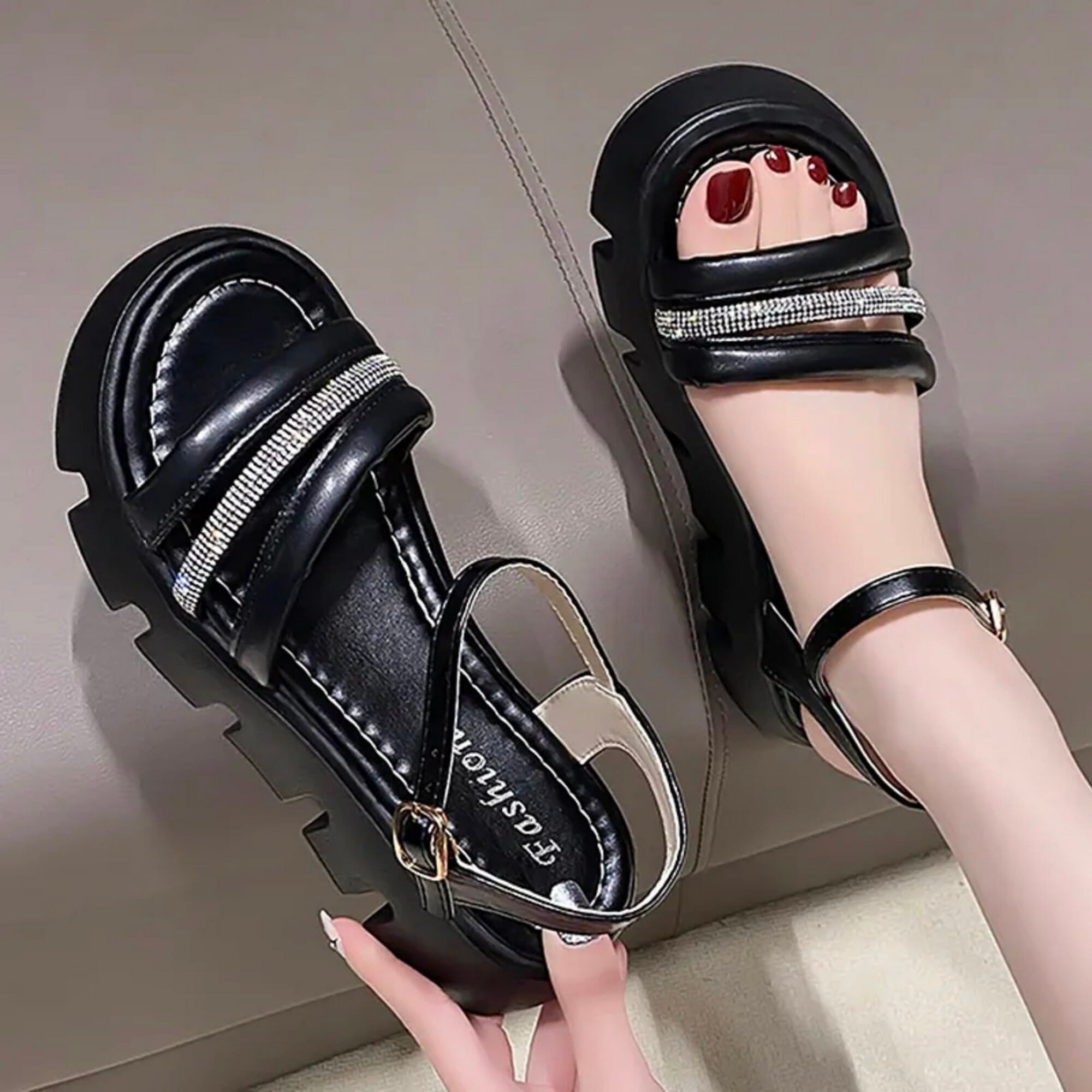 Sequin Platform Gladiator Sandals – Open-Toe Buckle Footwear For Women